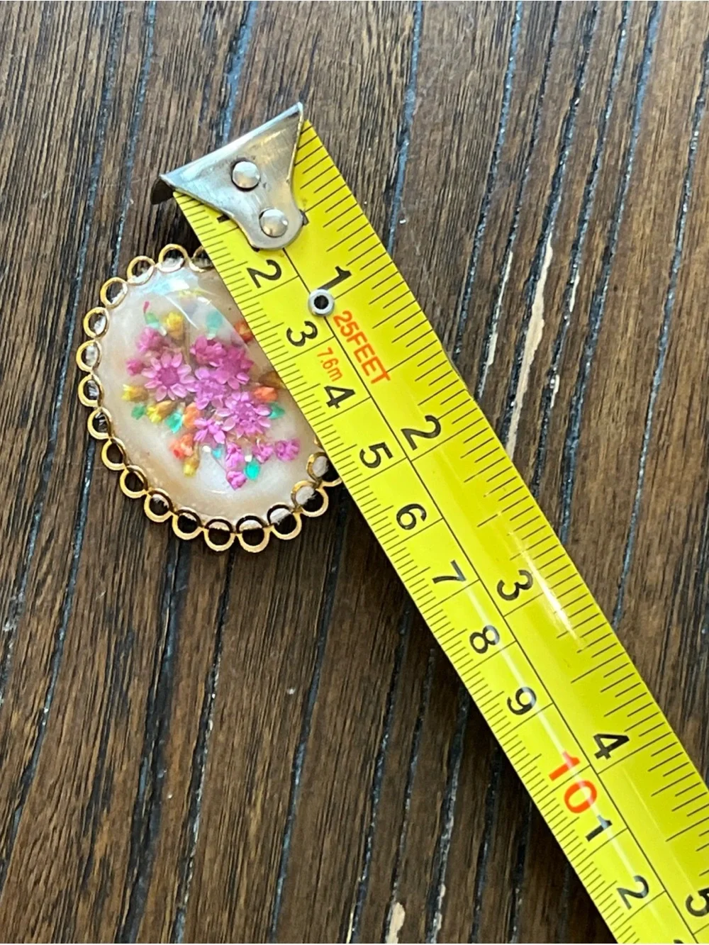 Floral Resin Gold-Tone Oval Brooch - Pink & Yellow Flowers